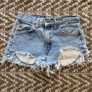 Vintage Distressed Levi's 505 Shorts Orange Tab